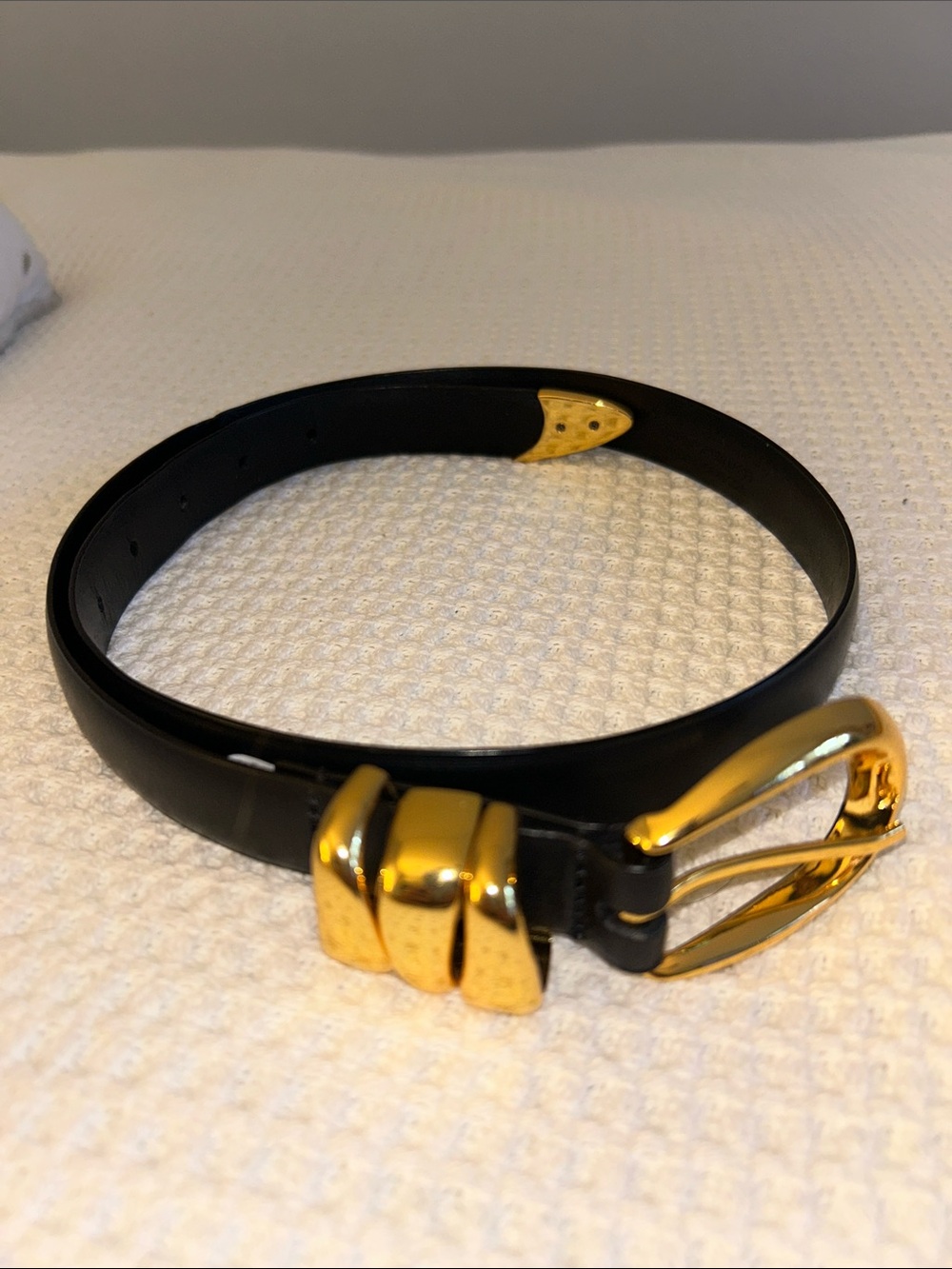 Madewell Chunky Black Leather Belt with Gold Buckle